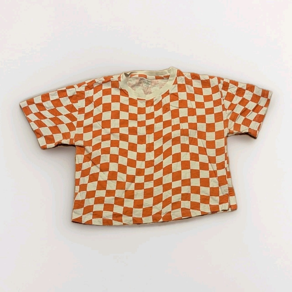 Y2K Indie Kid Checkerboard Tee Orange White Skater Grunge Aesthetic Youth 14